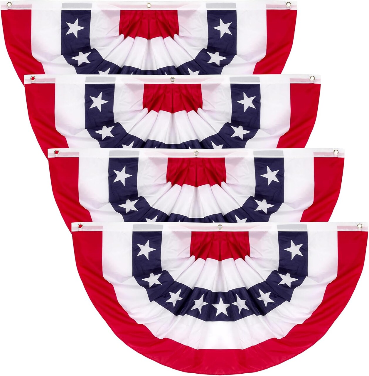 2 × 4 FT 4th of July Decorations, 4 PCS American Pleated Fan Flag, Patriotic Fourth of July Banner, Red White and Blue USA Flag Bunting for Memorial Day Independence Day Parade Outdoor Decor